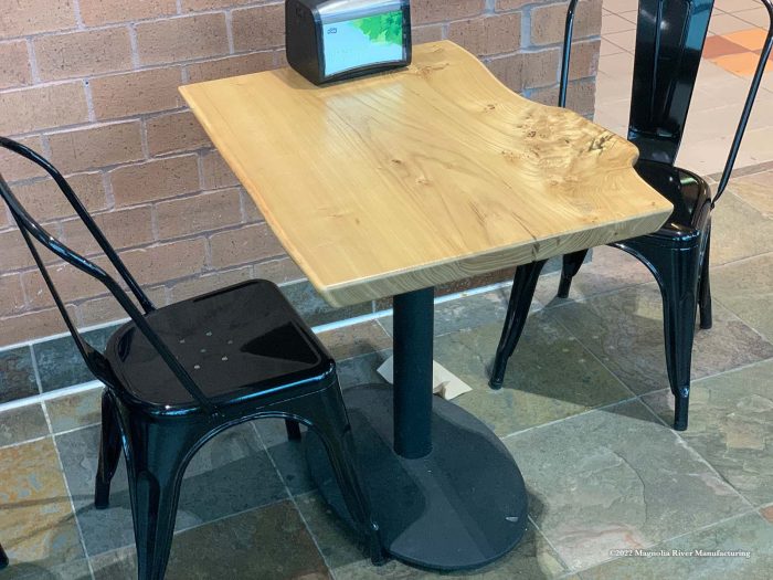 Long community table, shop floor