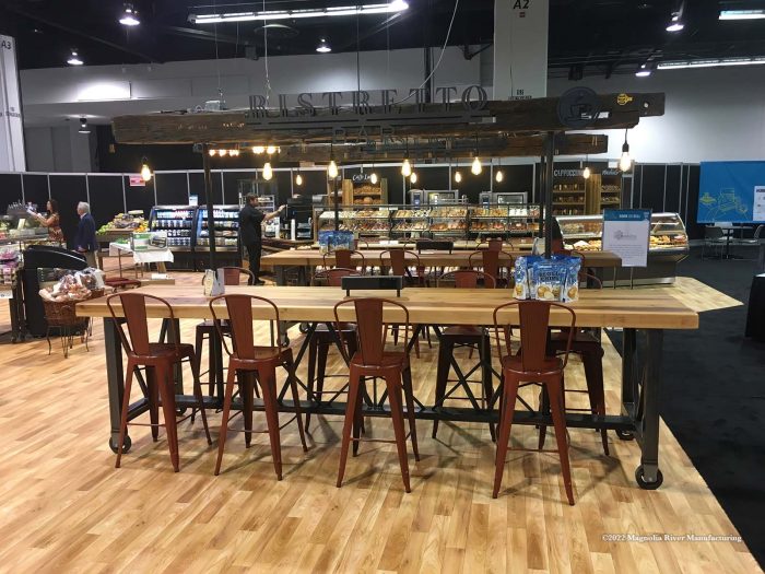 Communal table with bar stools