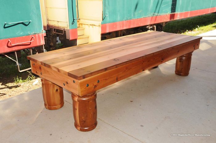 Reclaimed timber table, turned legs